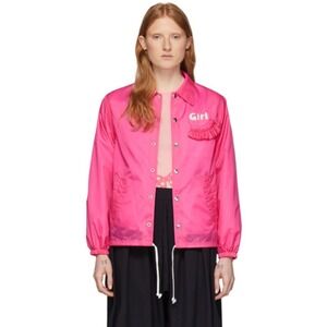 Comme des Garcons‎ Girl Pink Nylon Taffeta Coach Jacket Size S Ruffle Detail